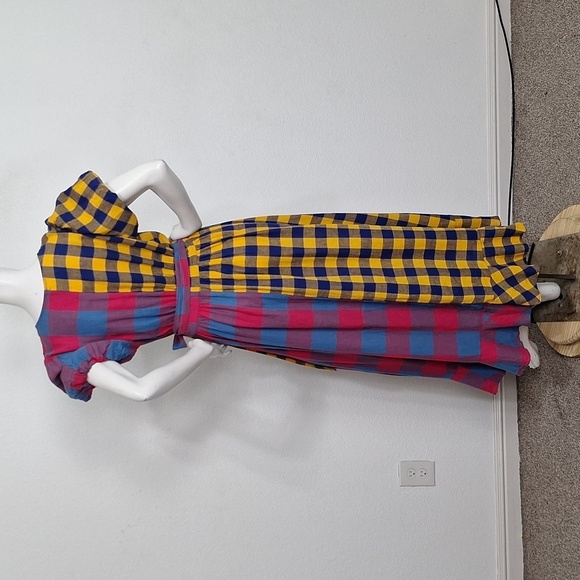 Urban Outfitters Retro Bohemian Anna Linen Blend Mixed Plaid Midi Wrap Dress S - Picture 8 of 12